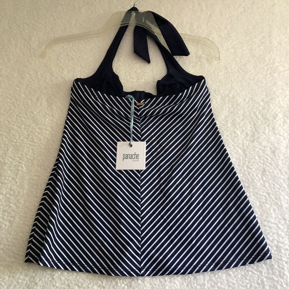 Panache Swimwear 32DD Blue White Britt Striped Tankini Underwired Halter Top New